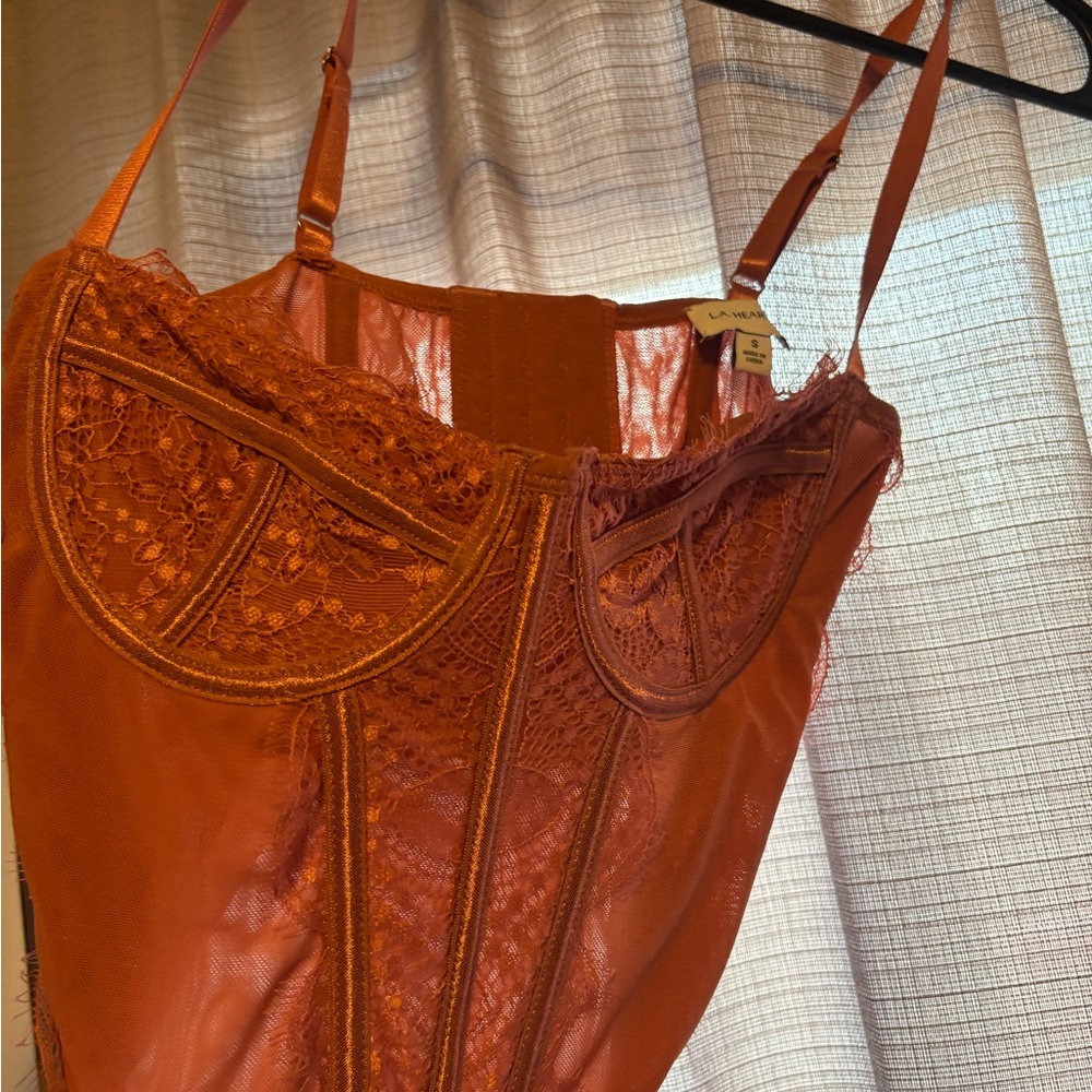 La Hearts Rust Orange Lace Bustier Top